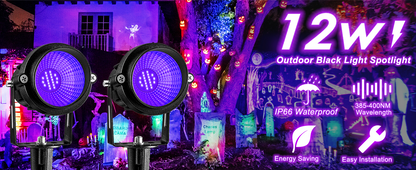 Akpgf 12W Black Light Spotlight, IP66 Waterproof Outdoor Black Light Spot Light Halloween Landscape Lighting with US Plug, Ideal for Glow Party Body Painting Glow in The Dark Yard Garden Decor(2Pack)