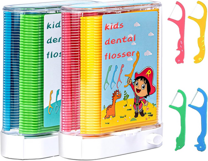 Akpgf Kids Flossers, Kids Dentle Floss Picks Dispenser, Fun & Colorful Animal Kids Floss Prevent Tooth Decay and Gum Disease for Kids,Teenagers,Children,Girls,Boys,Men and Women-2 Boxes