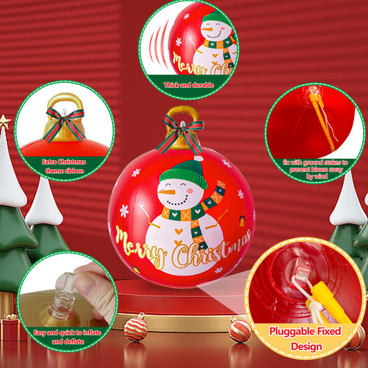 2Pcs 24 Inch PVC Giant Christmas Inflatable Ornaments, Inflatable Christmas Balls with 2 Christmas Ribbon and Stake, Christmas Decorations Ball for Holiday Indoor Outdoor Yard Tree Garden Lawn (Green)