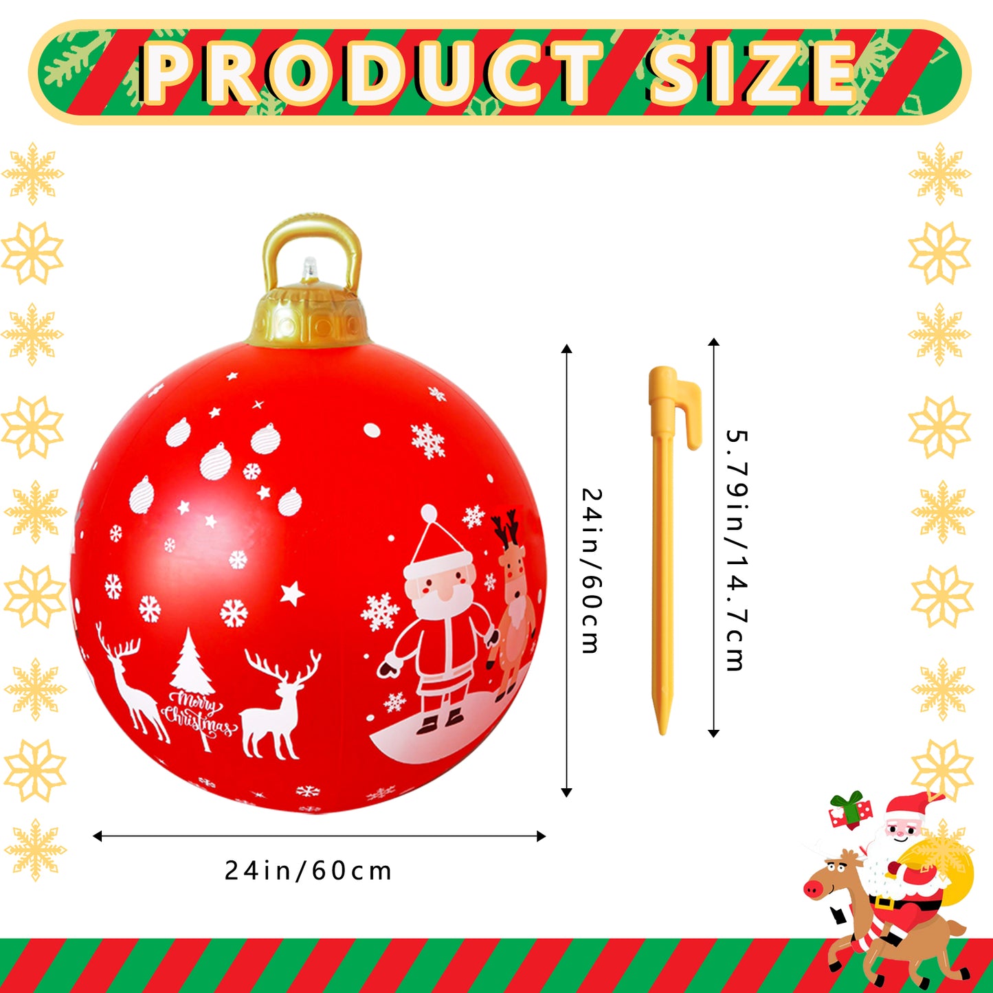 2Pcs 24 Inch PVC Giant Christmas Inflatable Ornaments, Inflatable Christmas Balls with 2 Christmas Ribbon and Stake, Christmas Decorations Ball for Holiday Indoor Outdoor Yard Tree Garden Lawn (White)