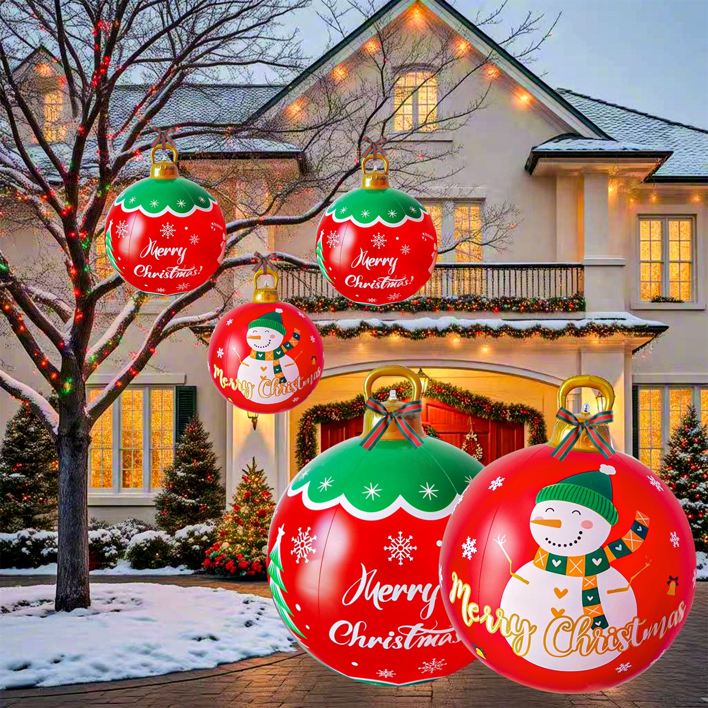 2Pcs 24 Inch PVC Giant Christmas Inflatable Ornaments, Inflatable Christmas Balls with 2 Christmas Ribbon and Stake, Christmas Decorations Ball for Holiday Indoor Outdoor Yard Tree Garden Lawn (Green)