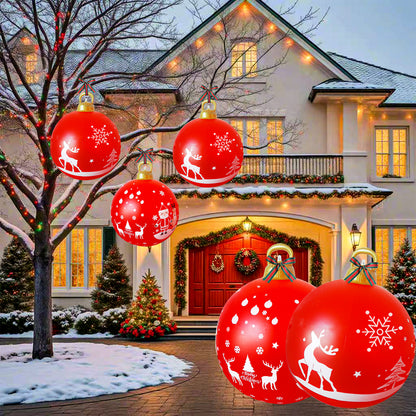 2Pcs 24 Inch PVC Giant Christmas Inflatable Ornaments, Inflatable Christmas Balls with 2 Christmas Ribbon and Stake, Christmas Decorations Ball for Holiday Indoor Outdoor Yard Tree Garden Lawn (White)