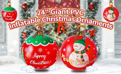 2Pcs 24 Inch PVC Giant Christmas Inflatable Ornaments, Inflatable Christmas Balls with 2 Christmas Ribbon and Stake, Christmas Decorations Ball for Holiday Indoor Outdoor Yard Tree Garden Lawn (Green)