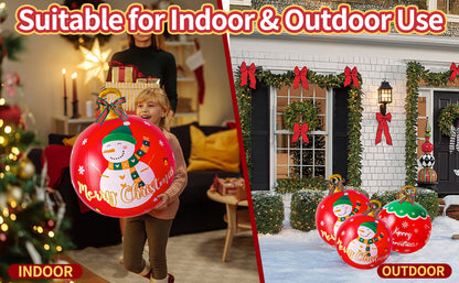 2Pcs 24 Inch PVC Giant Christmas Inflatable Ornaments, Inflatable Christmas Balls with 2 Christmas Ribbon and Stake, Christmas Decorations Ball for Holiday Indoor Outdoor Yard Tree Garden Lawn (Green)